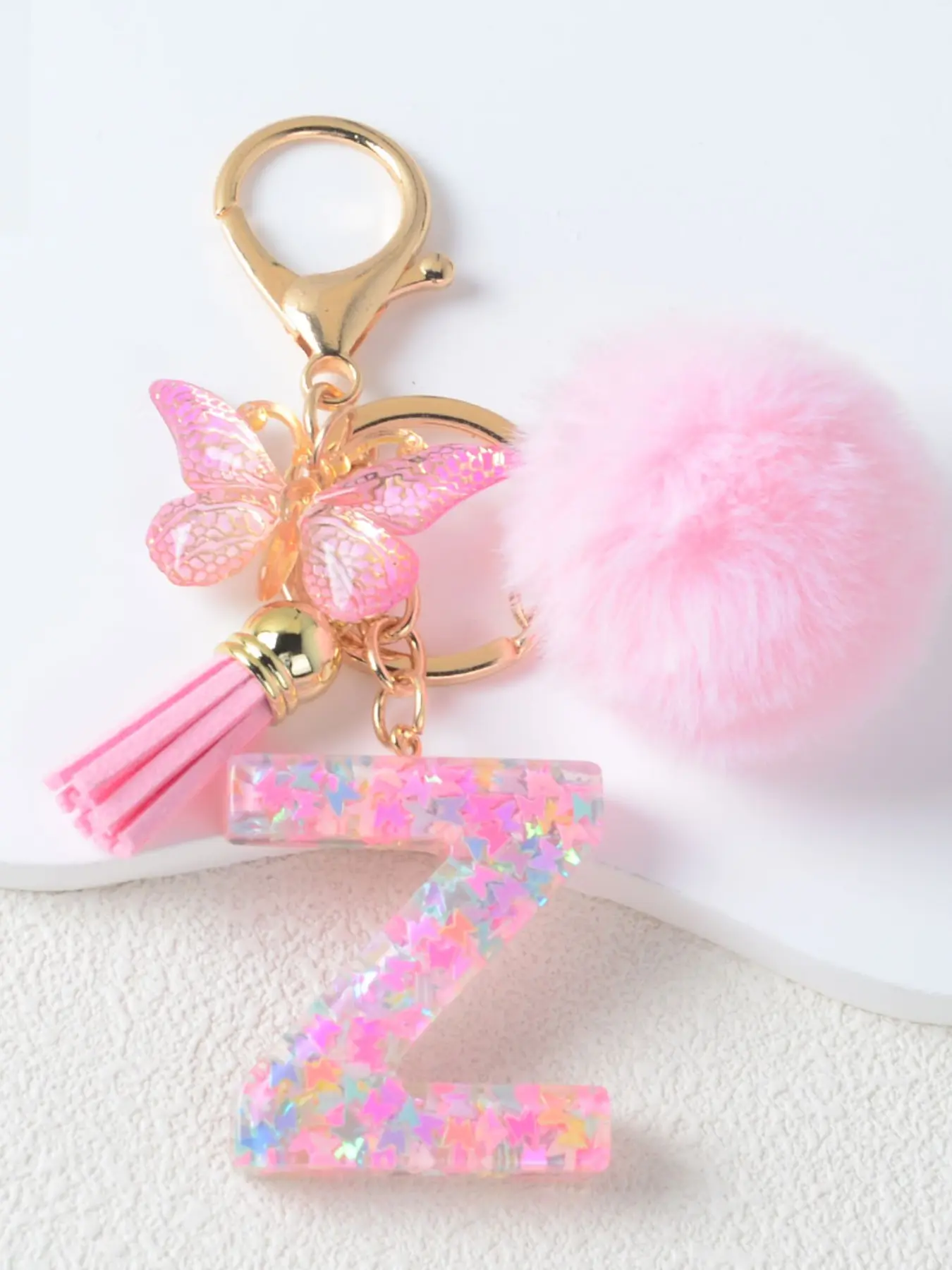Thick Resin Letter Keychain, Fashionable Alloy Keychain, Butterfly/lace/ball Design, Fashionable Women's Bag/backpack/car Key Gift, Perfect for Special Occasions, Keychain For Purse, Keyrings, Keychain For Bags, Stylish Keyring