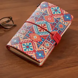 Portable A6 Ethnic Style Travel Notebook, PU Leather Cover with Multi-Functional Storage Bag, Student Office Stationery Notebook, travel diary notebook, Stationery Office Supplies