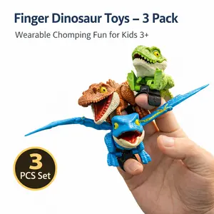 Jurassic World 3 PCS Painless Finger Dinosaur Toy Set for 3+ Kids, Movable Mouth, Fun Birthday Gifts, Wearable Chomping Dino Set, Interactive Role Play, Easter Basket Stuffers and Egg Fillers, new toy for teen girl/boy gift, creative play