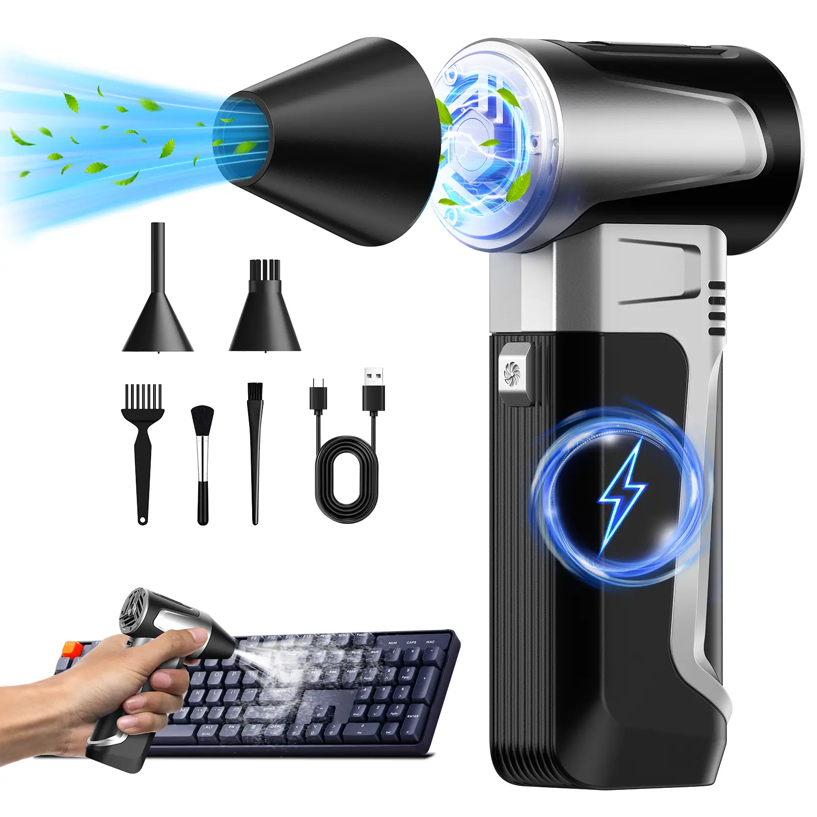 Electric Air Duster Cordless Air Blower, with 3 Adjustable Gears,Compressed Air Duster  Mini Blower Electric Turbo Fan ,for Keyboard PC Home Cleaning