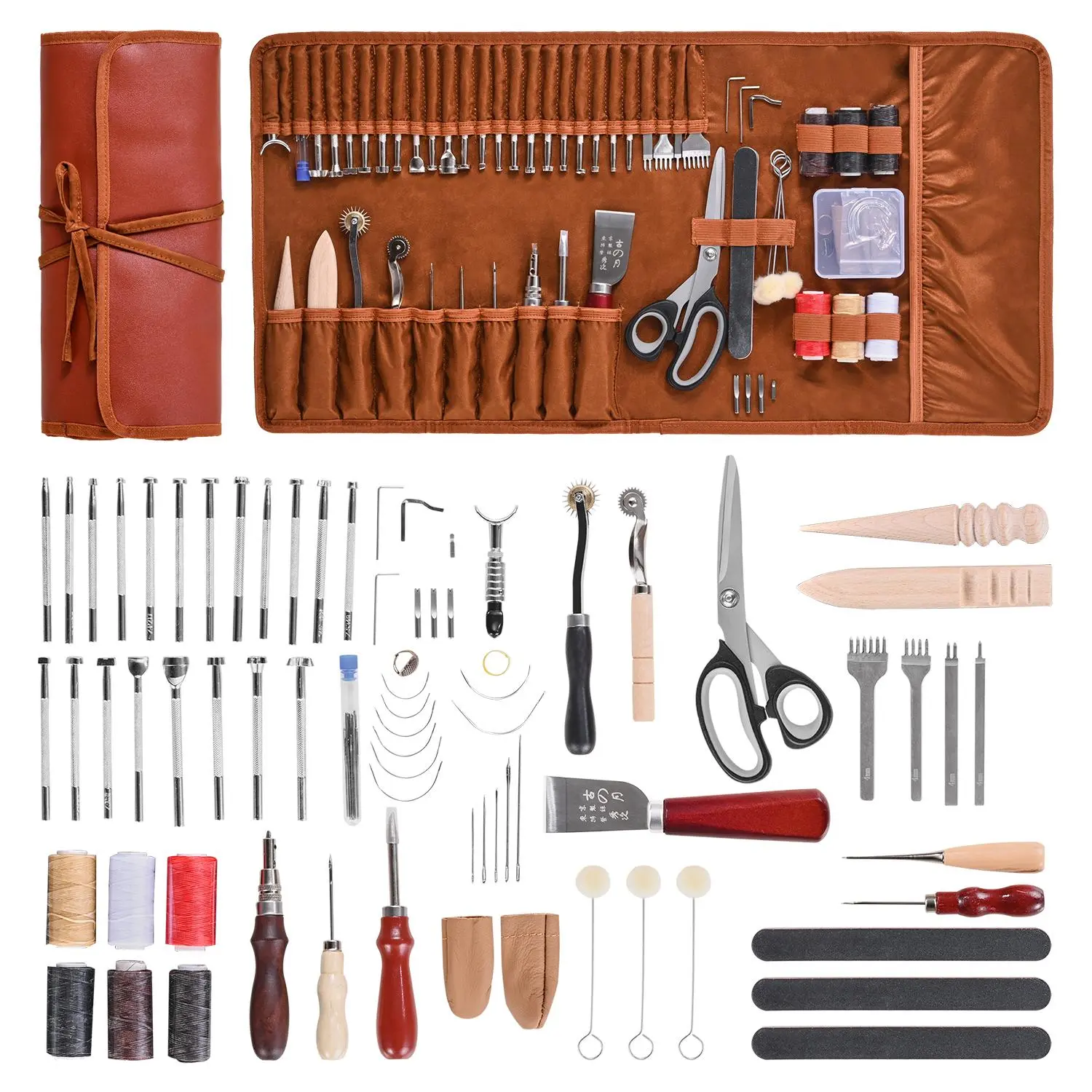 【summerfinds】VEVOR Leather Working Tools Kit, 72 PCS Leather Craft Tools with Portable Leather Storage Bag, Engraving Punching Sewing Stamping Sanding Tools, Ideal for Beginners DIY Enthusiasts and Professionals