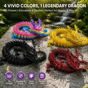 35.4 in Artistic Decorative Jointed Snake-Dragon Hybrid Sculpture - Glam Metal Printed 3D Fidget Figurine with Moveable Joints, Realistic Eyes, Desk Office Decor, Holiday Gift