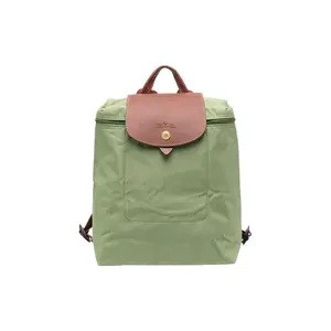Longchamp Le Pliage 28 Backpack With Embroidered Logo And Snap Button Closure In Green Canvas For Women