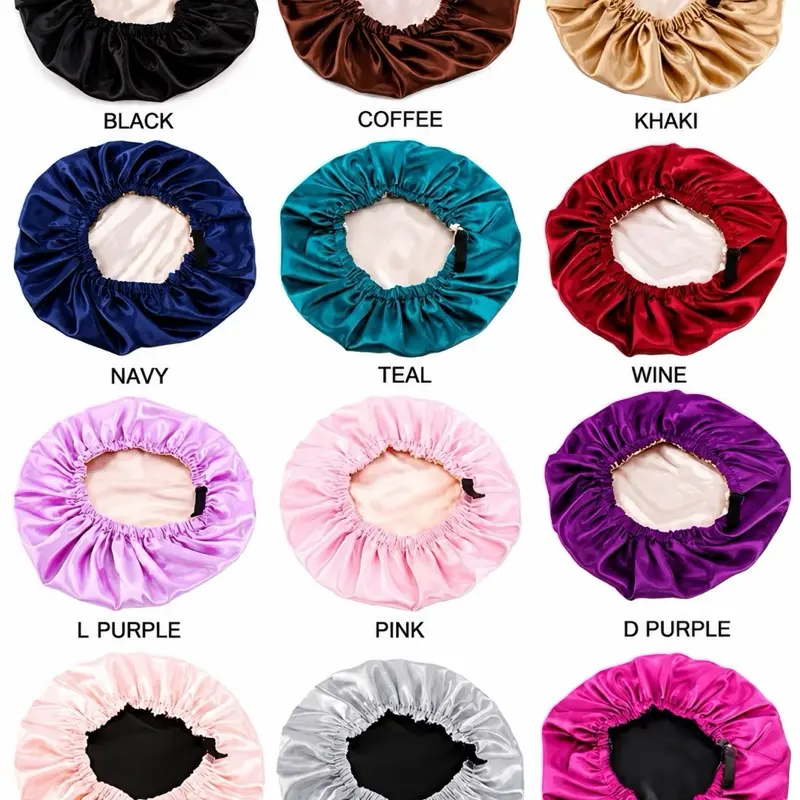 Reversible Double Layer Satin Bonnet for Sleeping – Adjustable Silk Lined Sleep Cap