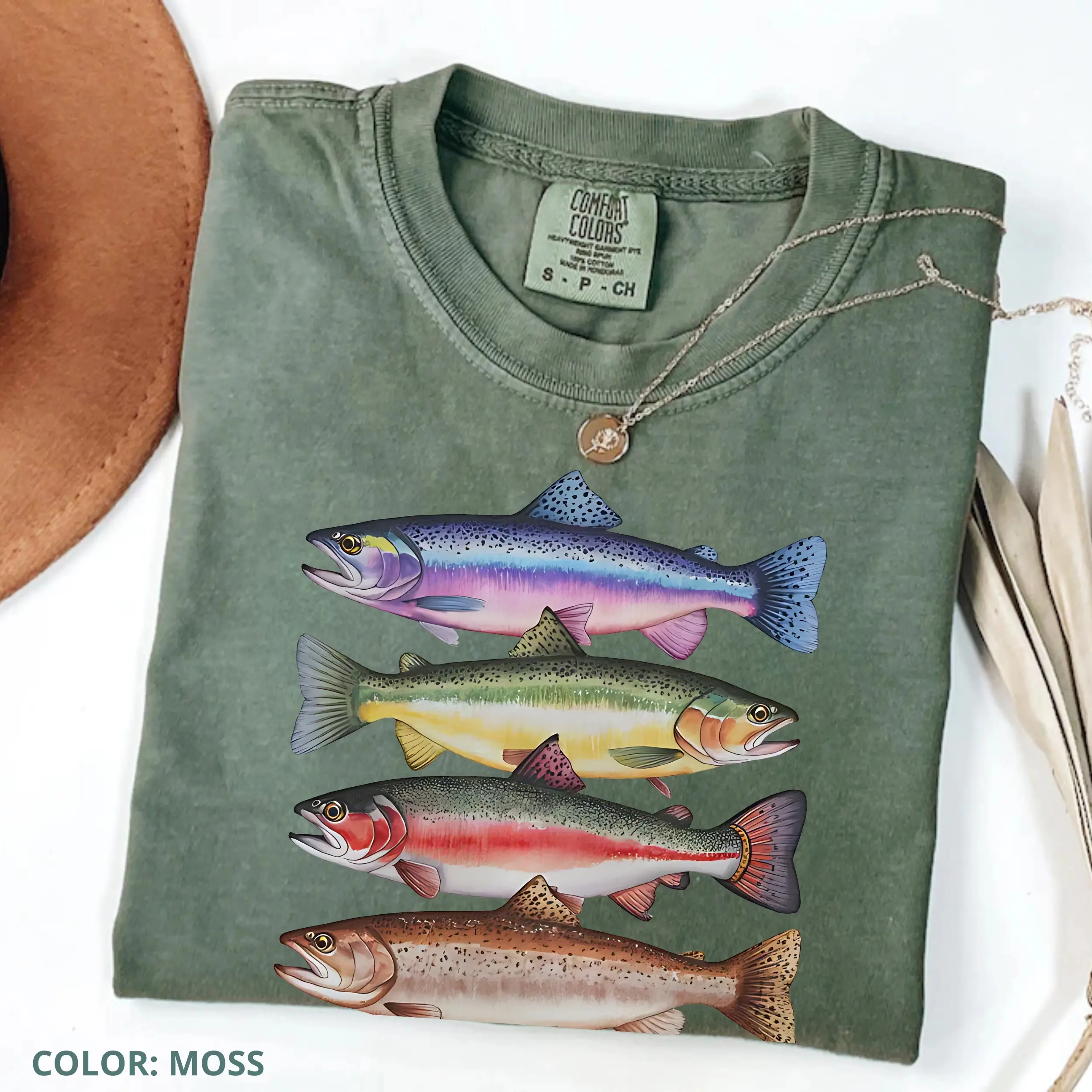 Comfort Colors River Fish Species T-Shirt – Women’s Oversized Graphic Tee, Casual Summer Outfit, Short Sleeve Nature Shirt, Gift For Mom, Cotton Fabric