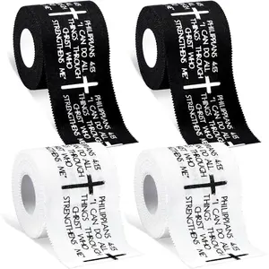 4Pcs Christian Athletic Tape 2in x 23ft Faith Cross Bible Verse Sports Tape Religious Cotton Zinc Oxide Wristbands Jesus Wrist Tapes for Football Baseball Athlete Gymnastics First Aid Injury Wrap