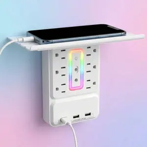 Adjustable Light Color Socket Extender, Power Socket Extender, 6ac 3usb (1 USB-C) Expandable Shelf, Suitable for Home, Dormitory, Office, Kitchen, Wall Outlet Extender