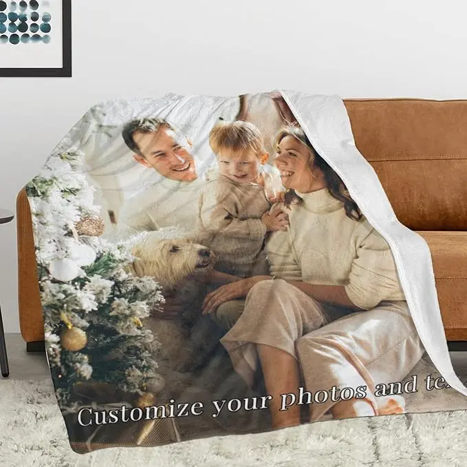 Personalized Blanket Throw - Custom Photo & Text, Breathable, Wrinkle-Resistant, All-Season, Next-Day Shipping, Christmas Gift for Couple, Boyfriend, Girlfriend, Best Friends, Grandma, Husband, Fuzzy Gentle Soft