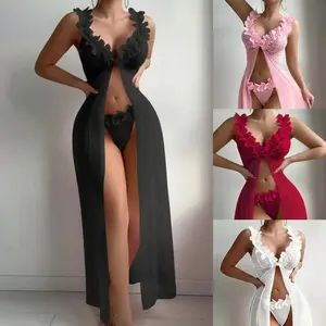 Women's Sexy Pajama Style Lingerie Set: Elegant Petal Mesh Bodysuit with Matching Suspender Skirt