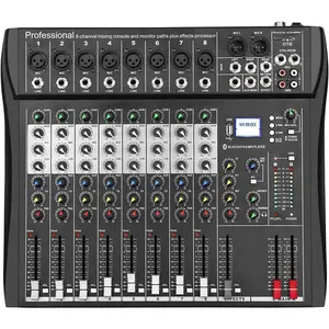 DT8 Professional Mixer Sound Board Console 8  Desk System Interface Digital USB  MP3 Input 48V Phantom Power Stereo DJ Studio FX Steel Chassis,Black