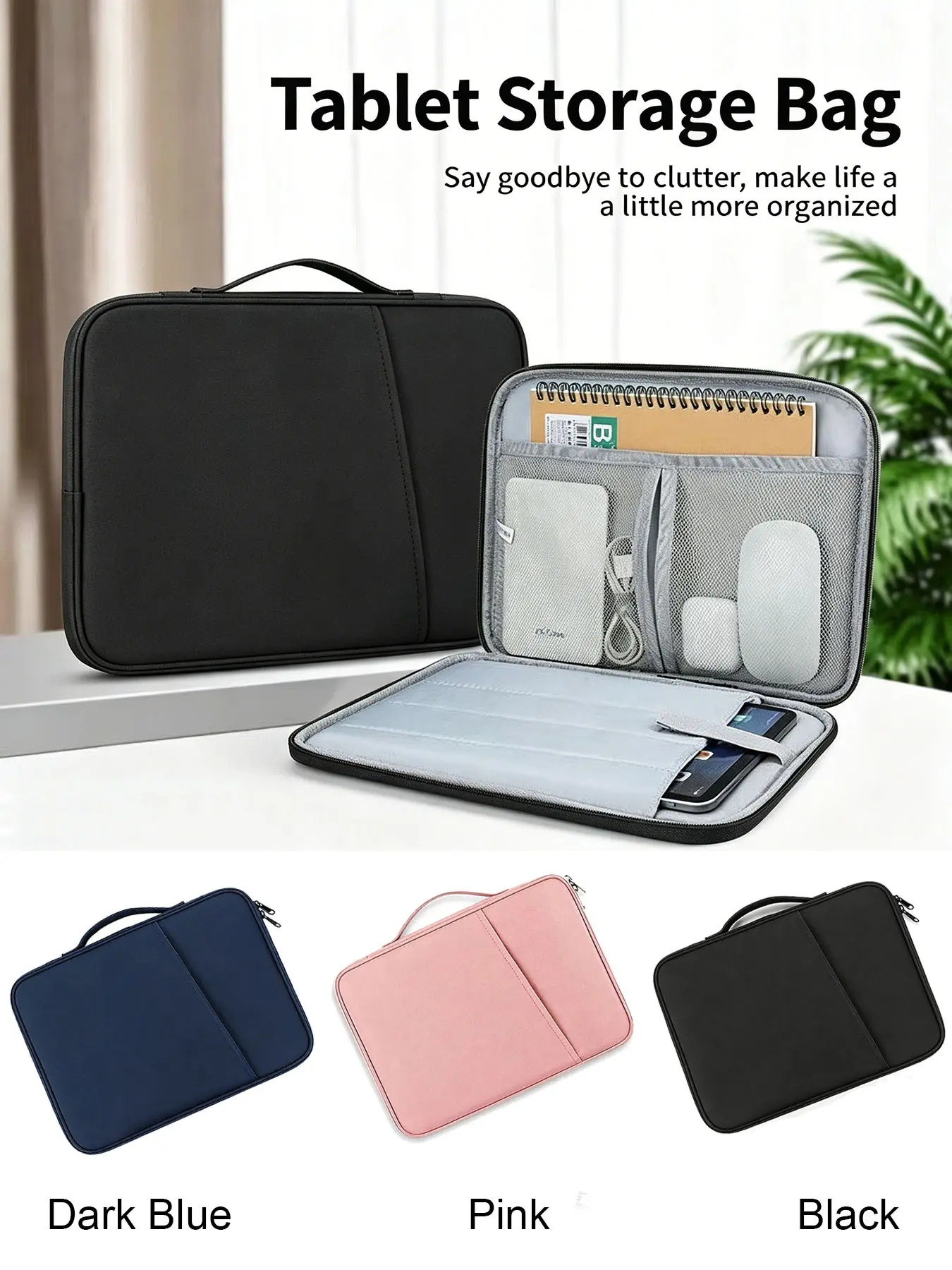 12.9 Inch Tablet Sleeve Bag with Handle – Splash-Resistant & Shockproof Organizer for iPad Pro, Surface Go 2, Vivo Tablet, Samsung Tab, Multi-Compartment for Pens, Cables & Tech Accessories, Tablet Sleeve Pouch