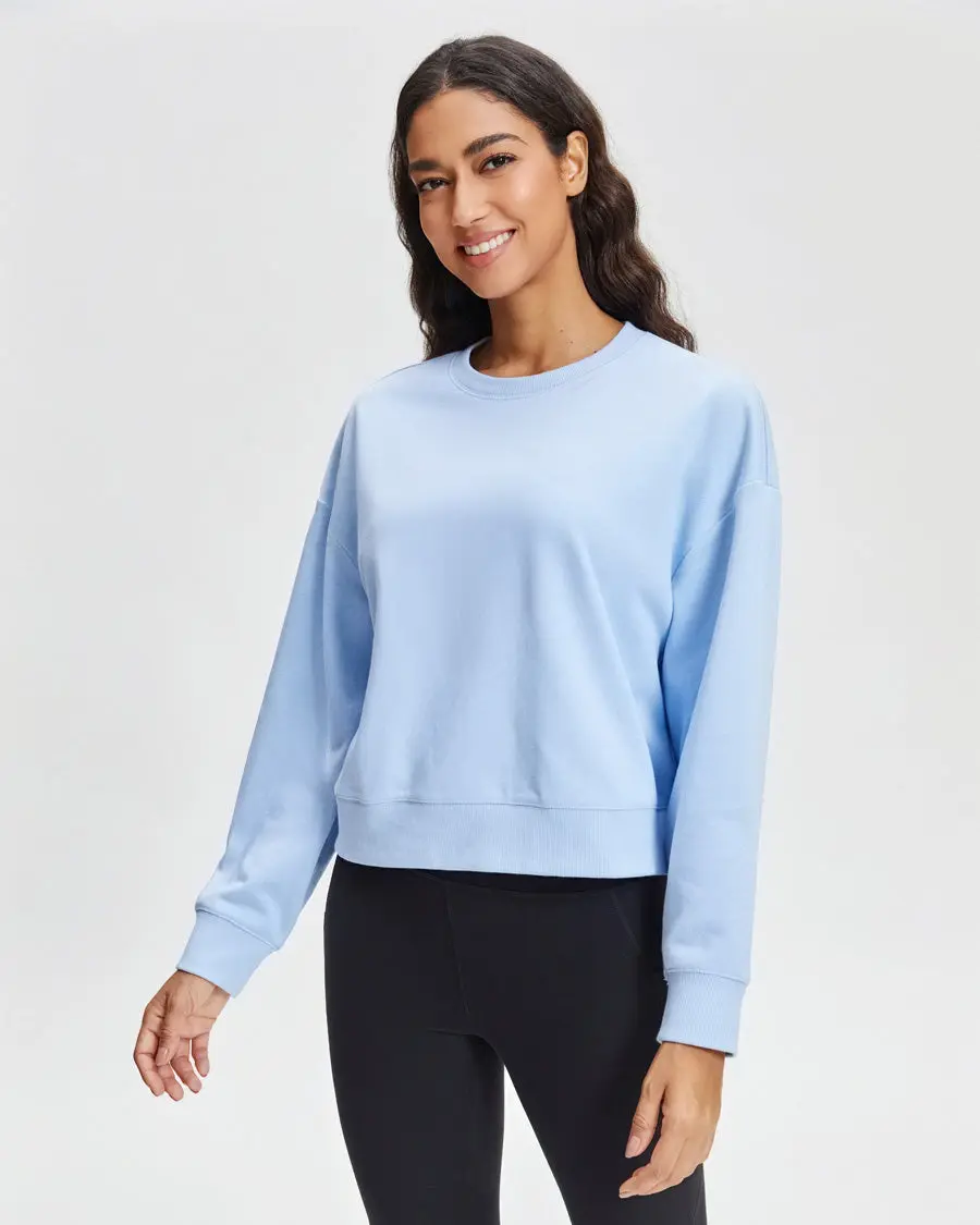 Women's Oversized Cropped Crewneck Sweatshirt, Drop Shoulder, Light, Wardrobe Staples, Drop Shoulder Sweatshirt, Light Sweatshirt