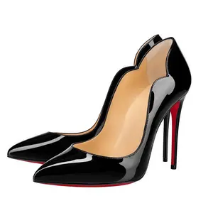 Custom Made Womens Black Patent Leather Red Sole Stiletto Heels Pointed Toe High Heel Pumps Elegant Formal Shoes for Prom Wedding Party Office Business Evening Cocktail Classic Comfortable Heels