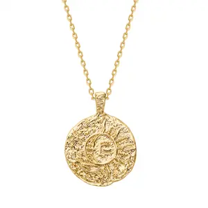 PAVOI 14K Gold Plated Engraved Coin Pendant Necklaces for Women - Byzantine Coin Pendants - Bohemian Necklace