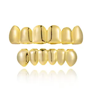Hip Hop Bling Teeth Grillz for Men & Women Gold Grills for Teeth Men 6-8 Teeth Caps Top Bottom Set Mens Mouth Dental Grillz Teeth Vampire Fangs Cosmetic
