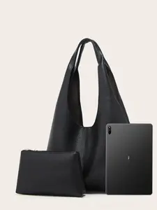 Valentine's Day Outfit Women's Minimalist Casual Plain Tote Bag, Fashionable Pu Leather Large Volume Shoulder Bag with Makeup Storage Bag for Work & Daily Use