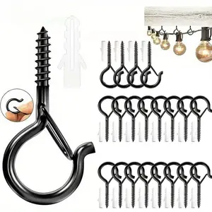 20-Pack 5.3x2.8cm Q-shaped hooks, bagged spring hooks with safety latch screw hooks, Steel Snap Hooks, suitable for hanging cups, flower baskets, decorative string lights, wind chimes, street lamps, ropes, etc., in the kitchen, garden, or bar.