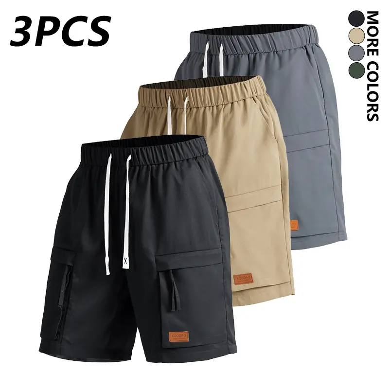 Men’s summer solid-color cargo shorts—fashionable, versatile, with large pockets and an adjustable drawstring waist; suitable for everyday work, casual wear, and outdoor sports,Summervibes