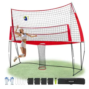 VEVOR 2-in-1 Volleyball Training Net System,  Freely Height-Adjustable Practice Equipment with Ball Return, Portable Net Station, Easy Setup for Backyard Indoor Outdoor Serving Spiking Improve Accuracy