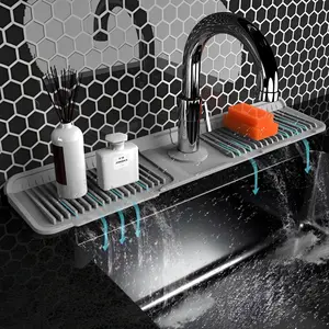 Kitchen Sink Faucet Mat, Silicone Folding Splash Guard, Draining Mat with Button Lock, Sink Faucet Protector, Sink Accessories for Kitchen Household Items Cleaners