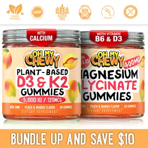OH MY CHEWY D3k2 + Magnesium Glycinate Gummies Bundle – 2 Bottles (60 Each) – Peach & Mango Healthy Snacks outdoorfun