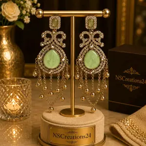 Beautiful Teardrop Kashmiri Combo with AD Earrings in Antique Gold for Elegant Wear