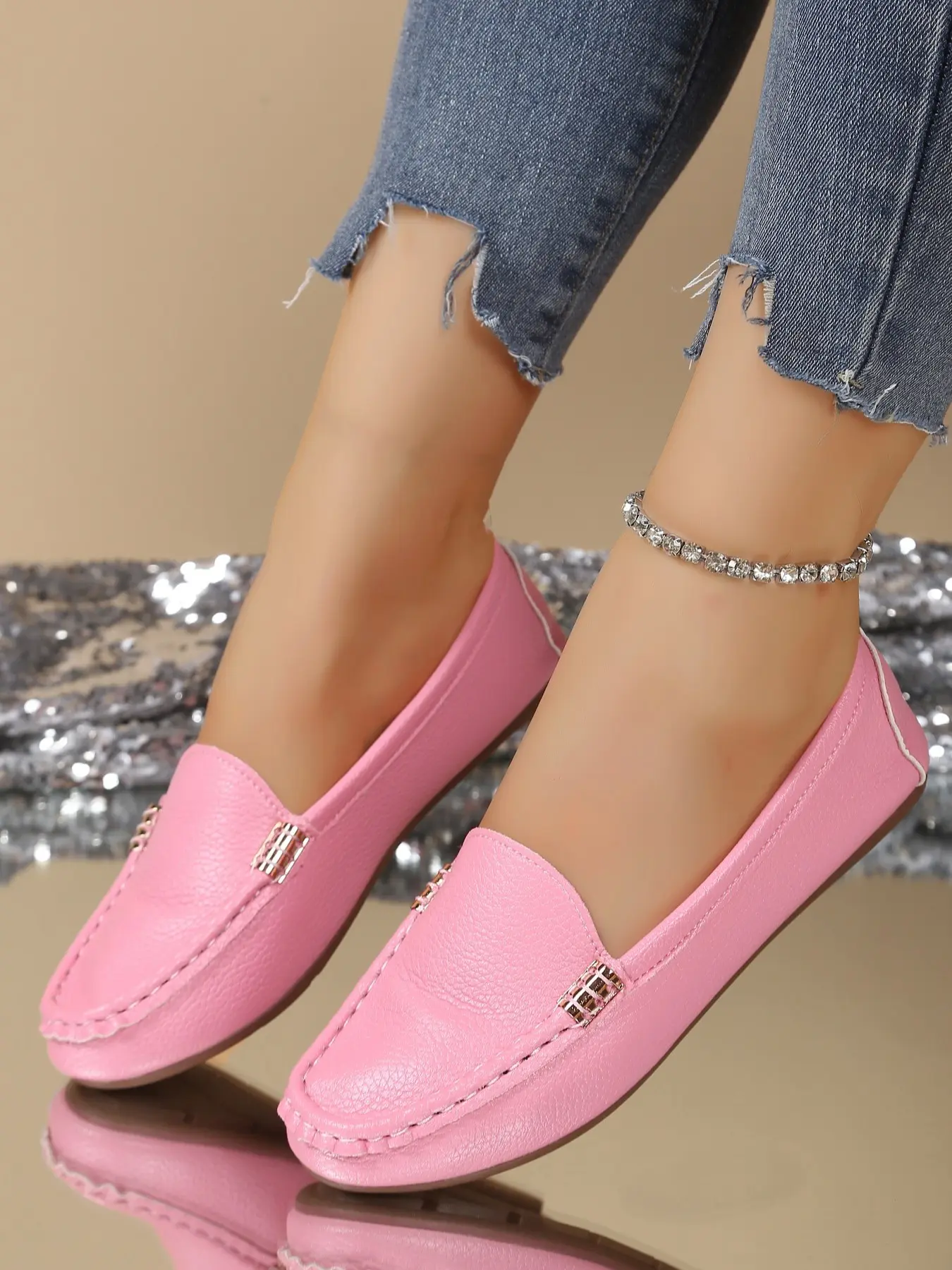 Women's Flat Loafers, Casual Fashion, Soft Rubber Sole, Round Toe, PU Leather, All Seasons, Comfortable for Commuting, Shopping, Driving, Casual Trendy Flat, Casual Flats, Slip On Flats, Casual Fashion Shoes