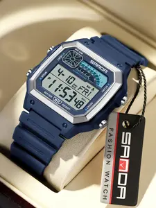 Men's Fashion Digital Watch, Casual Sporty Digital Watch with Luminous Dial & Alarm Clock Countdown Function, Waterproof LED Digital Wristwatch with Box, Multifunctional Watch, Modern Waterproof Watch, Fashionable Waterproof Watch, Trendy Wristwatch