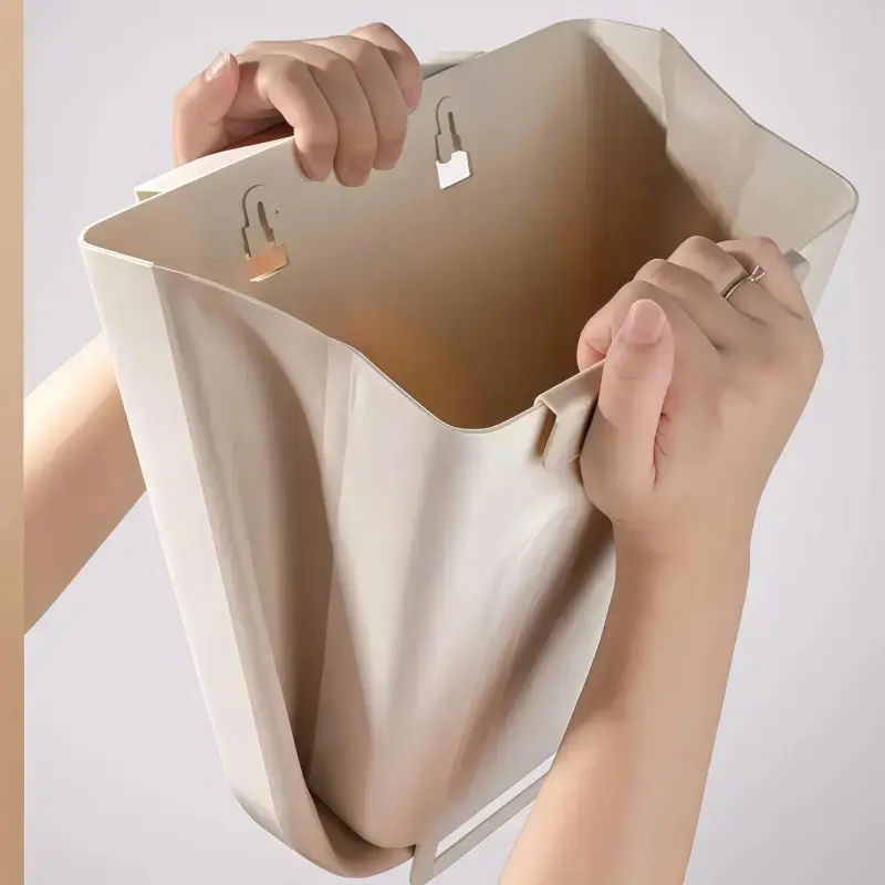 11L Foldable Hanging Trash Can for Kitchen Cabinets, Space-Saving Wall-Mounted Garbage Bin, Multi-Use Kitchen/Bathroom Trash Can
