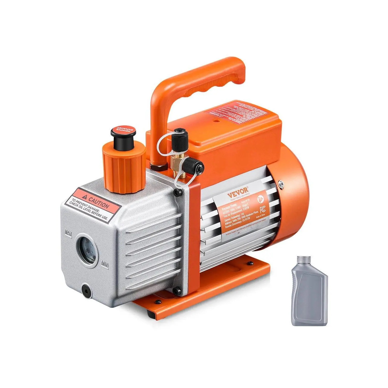 【BackToSchool】VEVOR 3.5 CFM Single-Stage Rotary Vane Vacuum Pump with 4-Stage Pure Copper Motor, Cooling Fan, 5Pa Ultimate Vacuum, R22/R134a Compatibility, 0.27 qt Oil Bottle, 1/2" Acme Fitting, Commercial Reliable Performance for HVAC Automotive Wood Sta