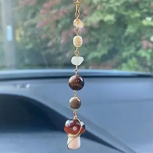 Cute Mushroom Design Car Hanging Ornament, Boho-Style Car Rearview Mirror Hanging Decoration, Car Interior Decoration Accessories for Women & Girls