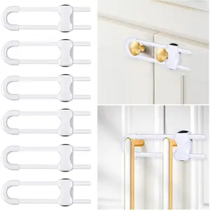 6 Packs Sliding Cabinet Locks,   Proofing U-Shaped  Safety Latches Adjustable White Locks for Handles Knobs Drawers Closet Cupboard