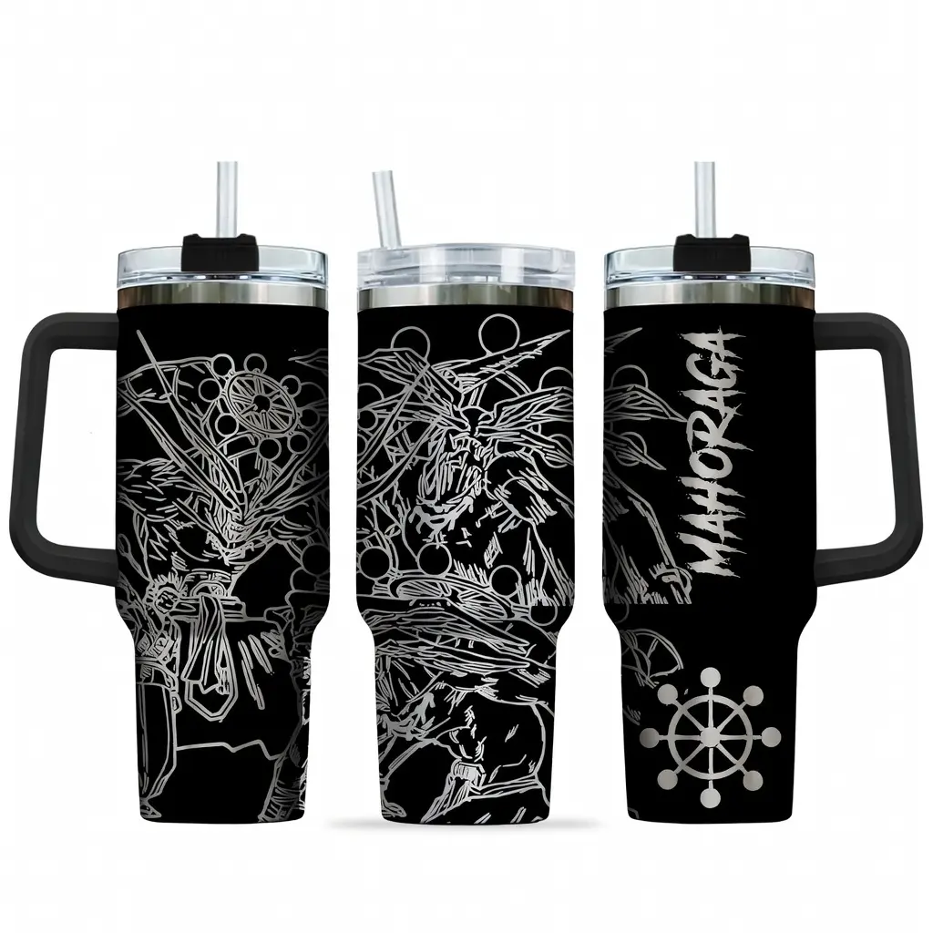 Mahoraga 40oz Anime Tumbler With Straw And Handle, Jujutsu Kaisen Anime Cup, Mahoraga Anime Tumbler, Anime Lover Gift, Travel 40oz Tumbler, Stainless Steel Flask, Drinking Cup for Home Office School, Boyfriend Gift, Anime Merch