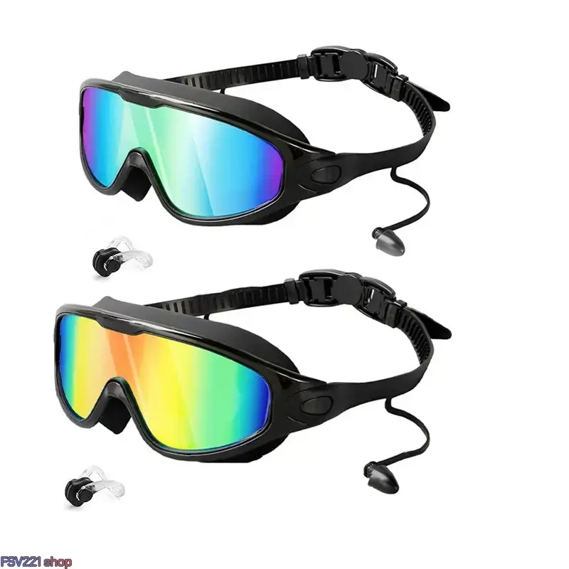 Swim Goggles with Ear Plugs & Nose Clip -Leak-Proof Wide View Swimming Glasses for Adults & Teens Ideal for Swimming, Training, Anti-Fog UV Protection Wide View Swimming Glasses  Beach Activities, and Full Water Protection campingessentials