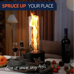 Three-Piece Glass Alcohol Fireplace, Real Dragon Twister Flame Effect, Bio-Ethanol Tabletop Ambiance Modern Decorative Fire Pit