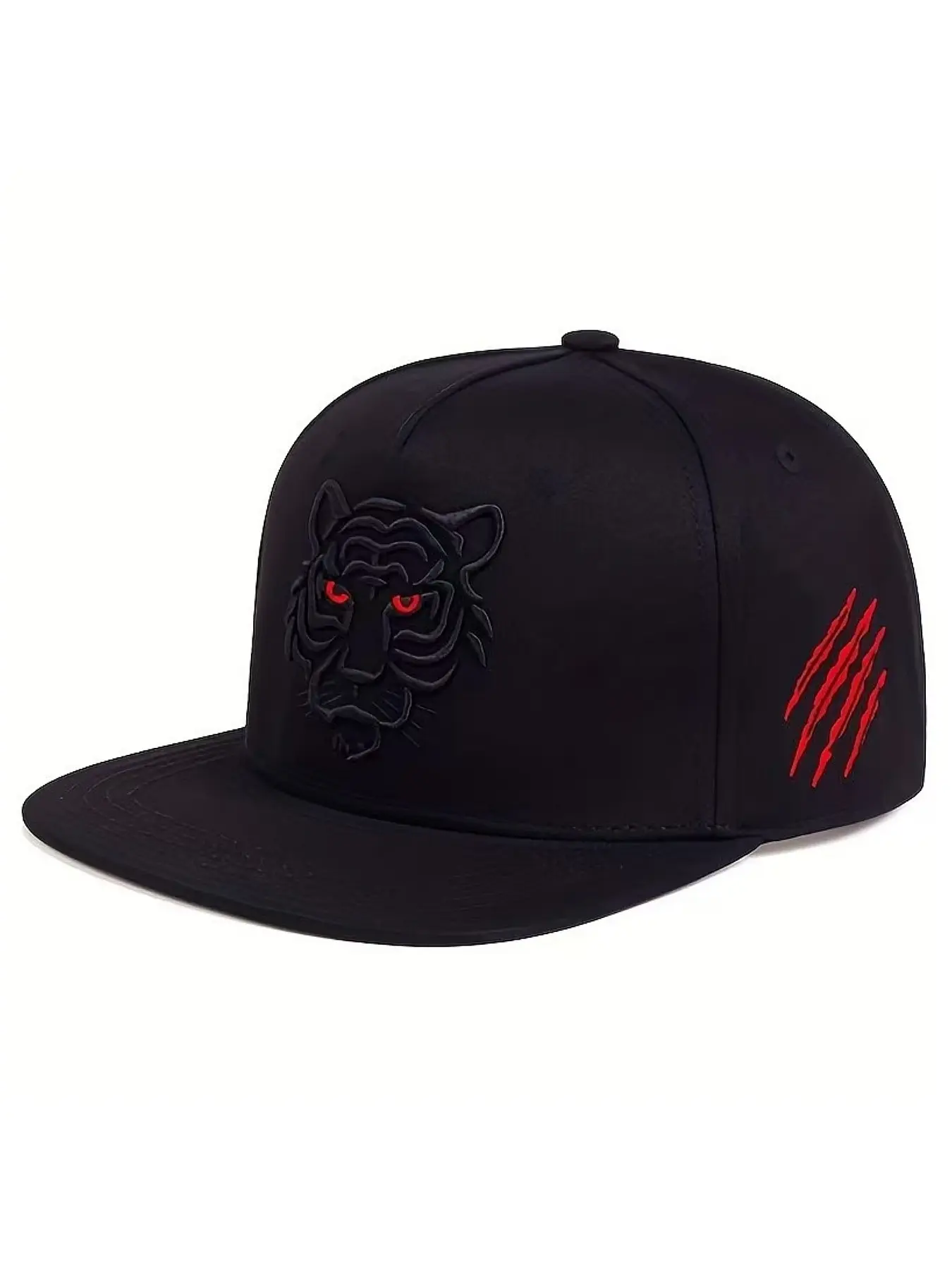 1 men's baseball cap, flat brim, tiger embroidery, adjustable size, sun protection, spring and autumn casual style, suitable for travel, beach trips, gatherings, Fitted Snapback, Embroidered Hat, Embroidered Baseball Caps, Fitted Hats