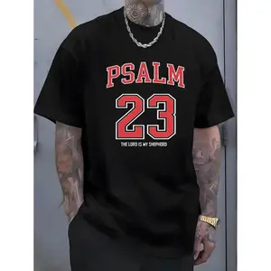 1 men's 100% cotton T-shirt with the words'PSALM 23 THE LORD IS MY SHEPHERD 'printedon it. Classic style, short sleeved black and whitecolor scheme simple and atmospheric. Casual Breathable Menswear Top Relaxed Fit TshirtFashion 	   Unisex T-shirts M-5XL
