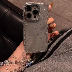 Laser Star Sparkling Diamond Frame Phone Case with Chain for iPhone 11 12 13 14 15 16 17 pro max