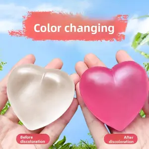 Heart Squeeze Toy, Kawaii Squishies, Color Changing, Get Redder with More Squeezing, Student Stress Relief, Transparent High Aesthetic, Slow Rebound