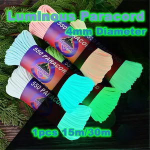 15/30m 4mm Night Glow Paracord, Universal Polyester Blend, 750 Lbs/340kg Tensile Strength, Luminous Rope for Crafting & Outdoor Use