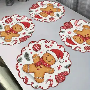 Festive Gingerbread Round Placemat, Non-Slip Heat Resistant Polyester, Holiday Design, Perfect for Restaurant and Party Decor, 15.0 Inches
