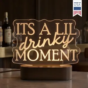 Bar Lamp Gift for Cocktail Lovers, Engraved Acrylic LED Sign, Cozy Nightstand Lamp, Home Bar Decor for Bar Cart or Drink Station, Gift for Home Bartenders, Unique Housewarming Gift, Boozy Kitchen Counter Decor, Wooden LED Base