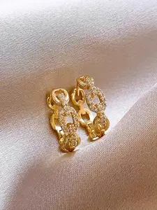 Elegant Geometric Chain Design Hoop Earrings, Luxurious Copper with Synthetic Zircon, Unique High-End Style, Daily Casual Jewelry for Women