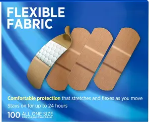 Flexible Fabric Sterile Adhesive Bandages, Comfortable Cushioned Wound Care & Protection for Minor Cuts, Scrapes & Burns, First Aid, Hurt-Free Comfort Pad, One Size 1x3 In, 100 Count