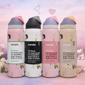 Owala Sn0o-py Water Bottle with Straw – Insulated Stainless Steel Leakproof Hydration Bottle TikTok Viral Everyday Use