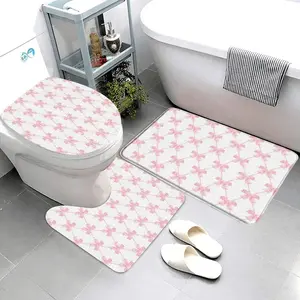 Pretty Pink Bow Bathroom Rug Set Ribbon Stripe Polka Dot Floral Pink Blue Love Gift Bath Mat Toilet Cover Bathroom Decor
