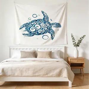 Tribal Sea Turtle Pattern Wall Tapestry, Coastal Vacation Style Hanging Tapestry For Bedroom, Living Room, Ideal Home Decor And Gift For Ocean Lovers