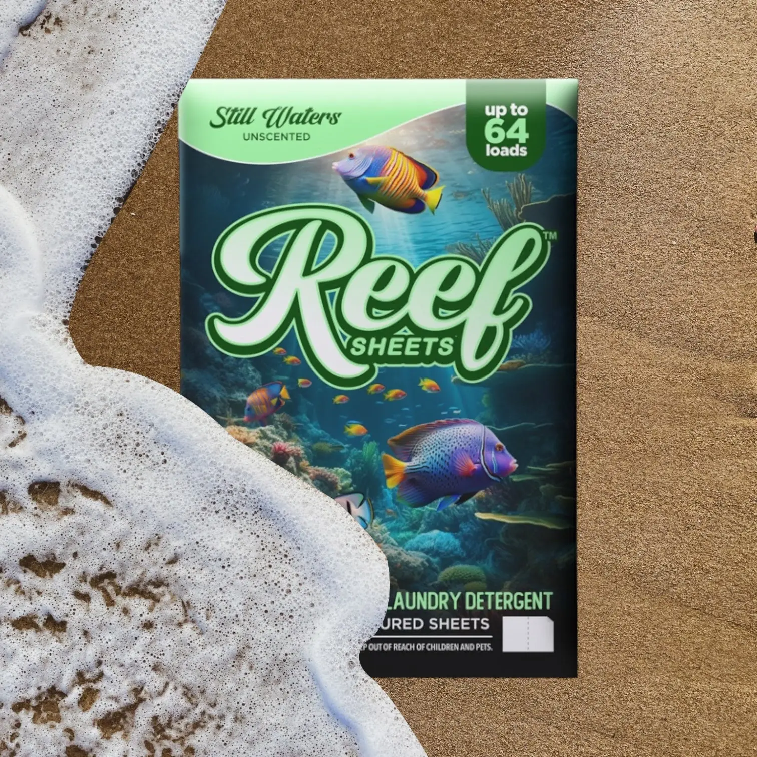 Reef Sheets Still Waters Unscented Laundry Detergent Sheets - Eco-Conscious Plastic-Free Dissolving Sheets for Sensitive Skin 3 Pack (Up To 192 Loads)