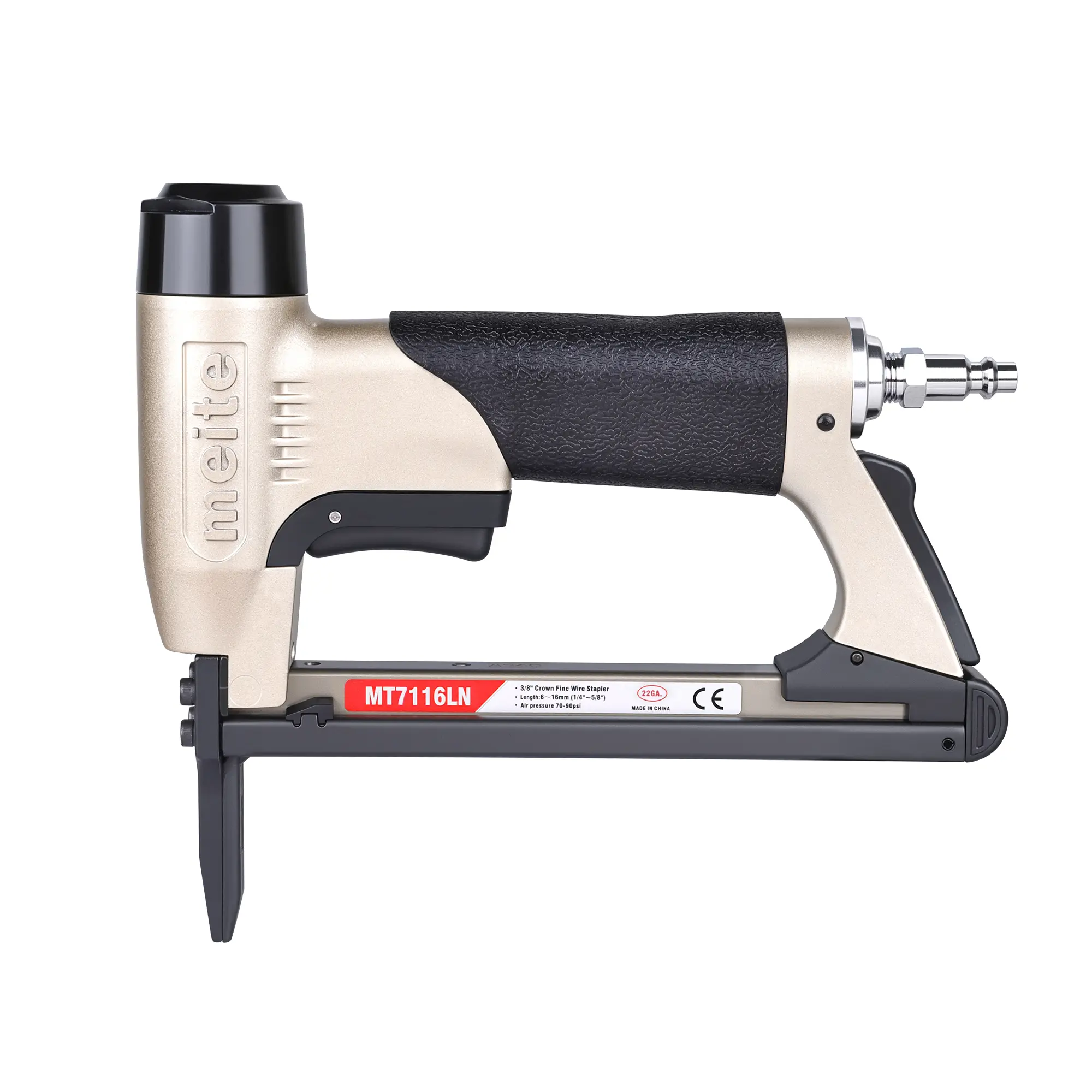 MT7116LN 22Ga Upholstery Pneumatic Long Nose Stapler, 16mm, 0.75mm, Glued Strip Design, Reaches Tight Spots