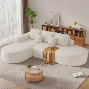 【2 Packages shipping】112" Modular Curved Cloud Couch, Oversized Couches for Living Room, Modern Boneless Sectional Sofa with Deep Seat, Chenille Foam Couch, No Assembly Required, Beige, 1PCS